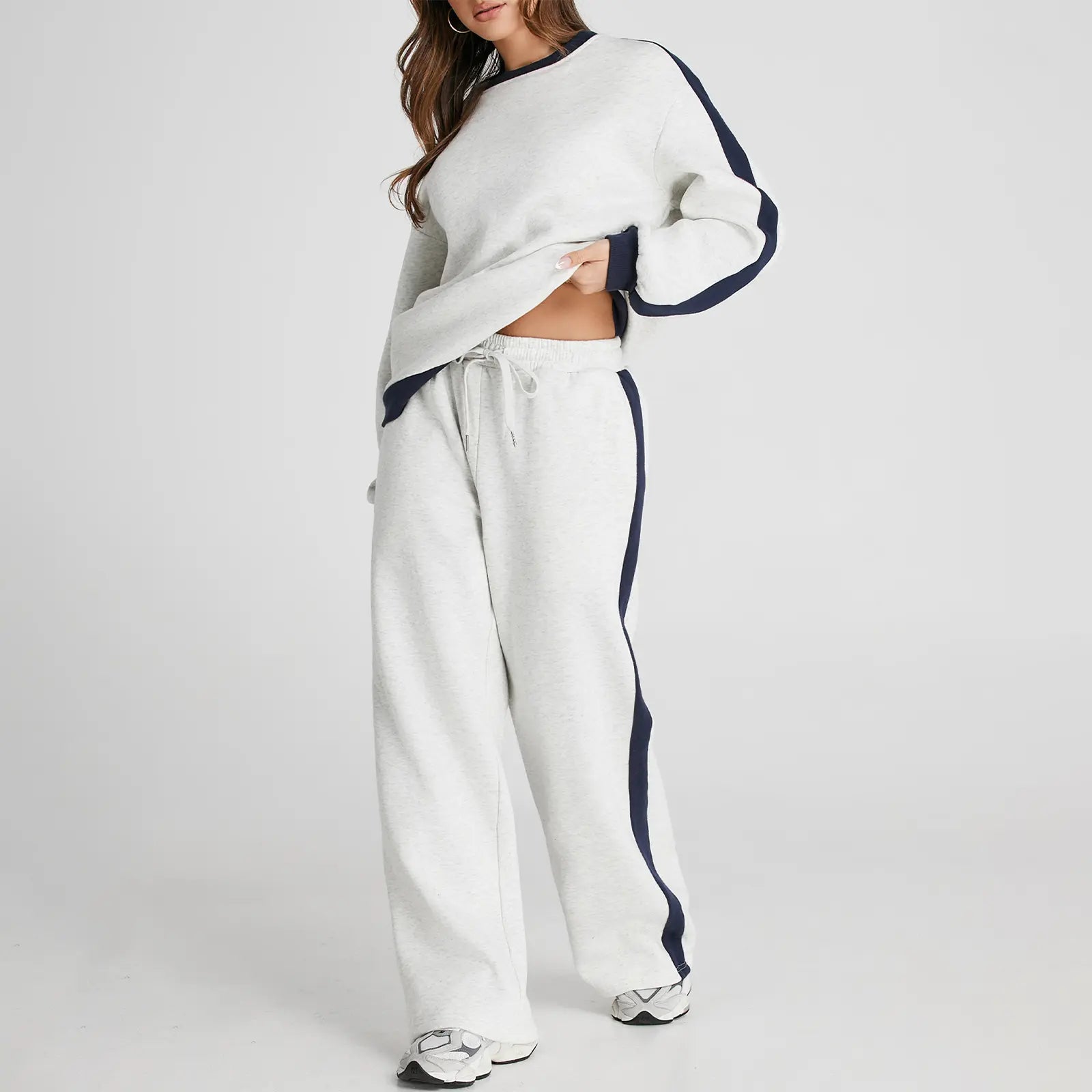 Aleumdr Women's 2 Piece Outfit Fleece Sweatsuit Casual Lounge Matching Sets Crewneck Loose Fit Cozy Sweatshirt & Straight Leg Sweatpants Womenswear Clothes Chic SpringStatements