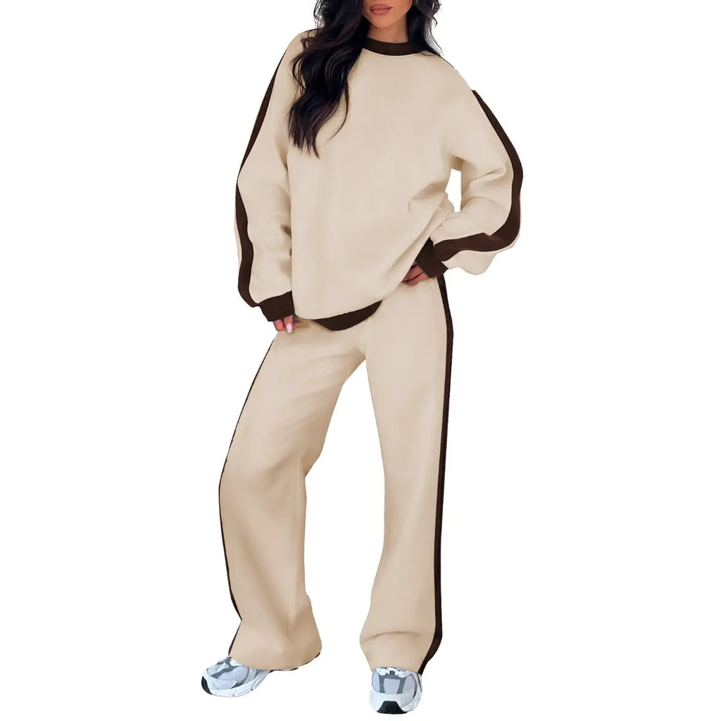 Aleumdr Women's 2 Piece Outfit Fleece Sweatsuit Casual Lounge Matching Sets Crewneck Loose Fit Cozy Sweatshirt & Straight Leg Sweatpants Womenswear Clothes Chic SpringStatements