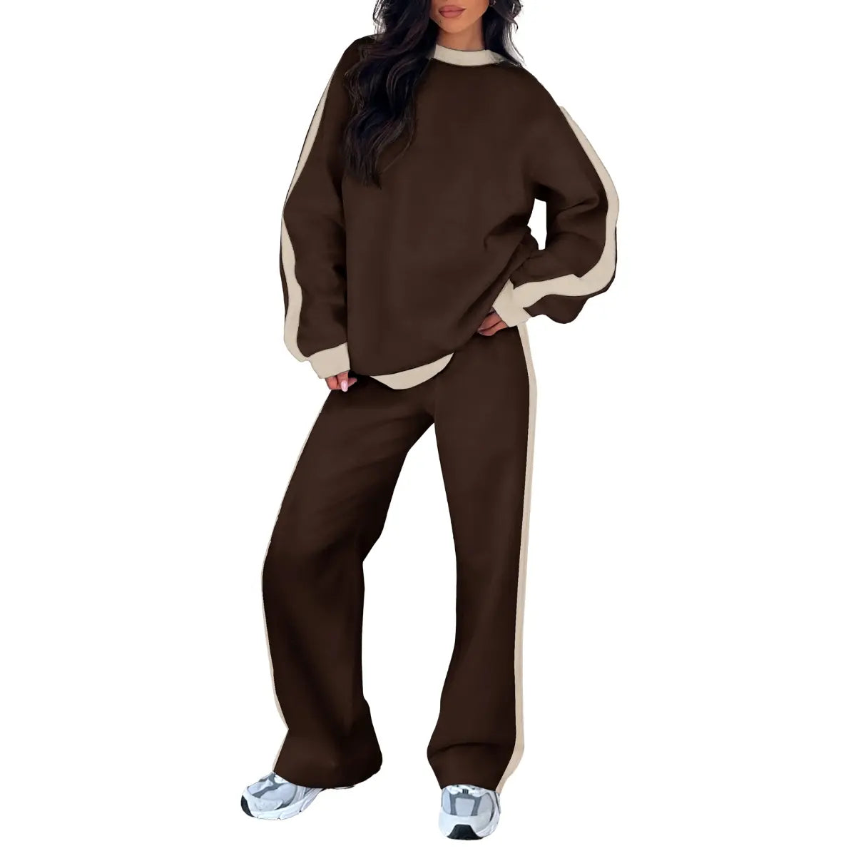 Aleumdr Women's 2 Piece Outfit Fleece Sweatsuit Casual Lounge Matching Sets Crewneck Loose Fit Cozy Sweatshirt & Straight Leg Sweatpants Womenswear Clothes Chic SpringStatements