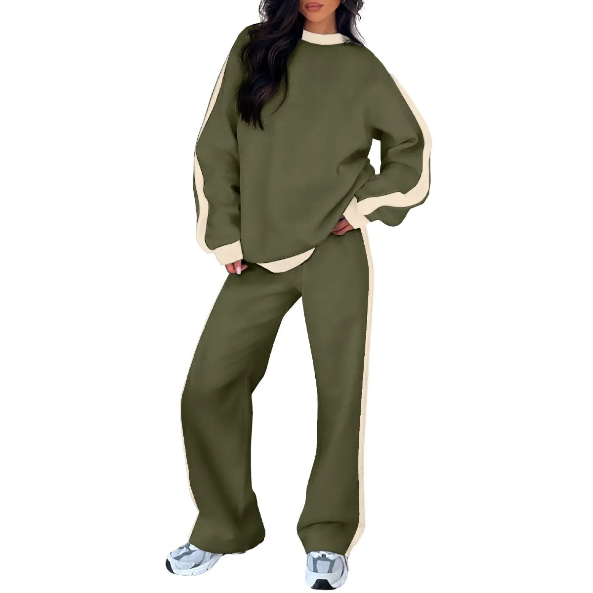 Aleumdr Women's 2 Piece Outfit Fleece Sweatsuit Casual Lounge Matching Sets Crewneck Loose Fit Cozy Sweatshirt & Straight Leg Sweatpants Womenswear Clothes Chic SpringStatements