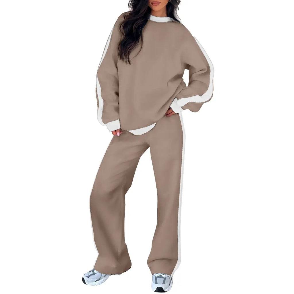 Aleumdr Women's 2 Piece Outfit Fleece Sweatsuit Casual Lounge Matching Sets Crewneck Loose Fit Cozy Sweatshirt & Straight Leg Sweatpants Womenswear Clothes Chic SpringStatements