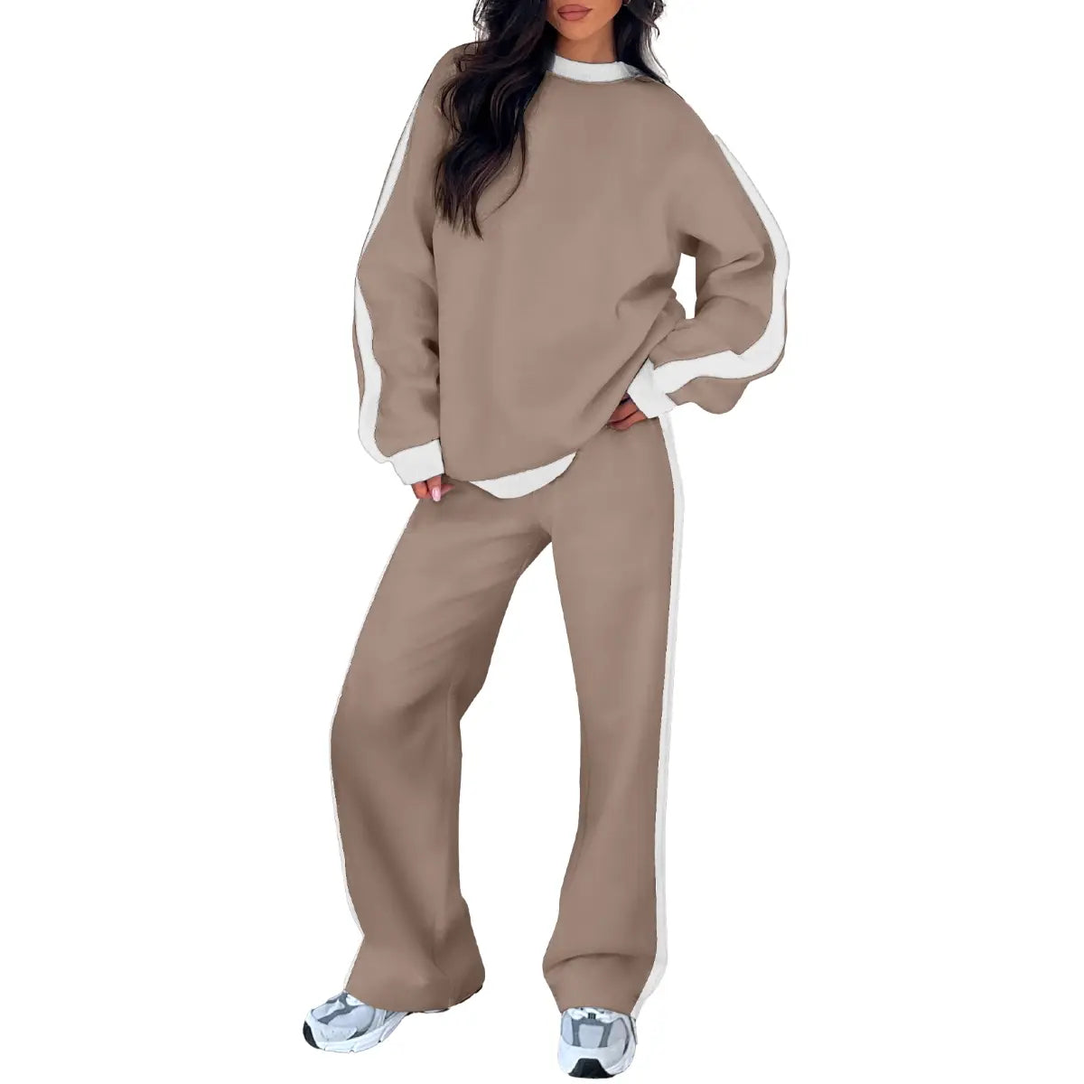 Aleumdr Women's 2 Piece Outfit Fleece Sweatsuit Casual Lounge Matching Sets Crewneck Loose Fit Cozy Sweatshirt & Straight Leg Sweatpants Womenswear Clothes Chic SpringStatements