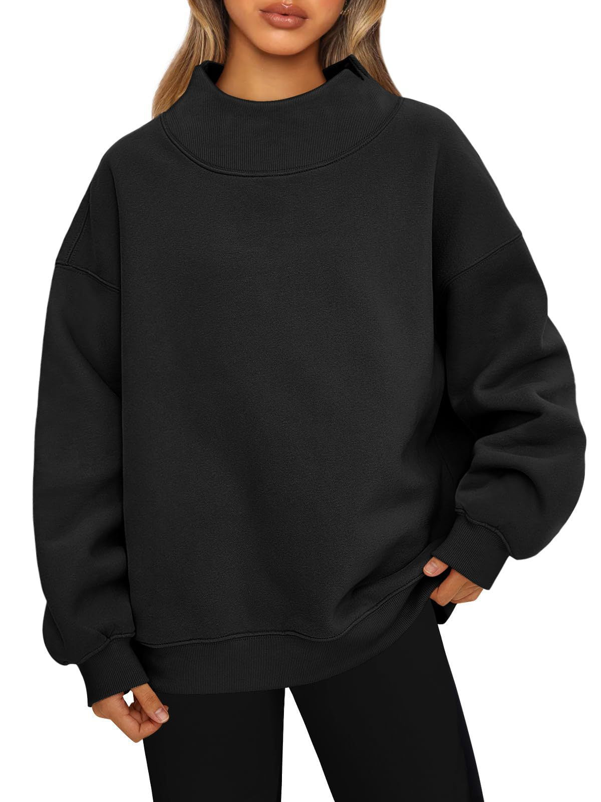 Women's Long-Sleeved High-Neck Pullover Sweatshirt Casual Sweatshirt Fleece-Lined Top
